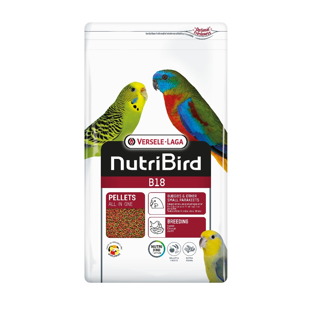 NutriBird B18 3kg. (นกหงษ์หยก,พาราคีทขนาดเล็ก,เลิฟเบิร์ด,แพรอทขนาดเล็กสำหรับนกพ่อแม่พันธุ์ นกผลัดขน)