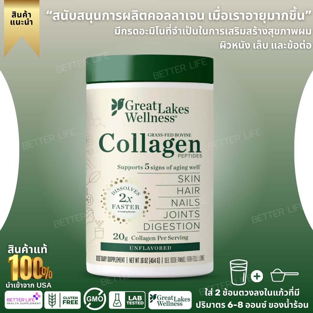 Great Lakes Wellness Collagen Peptides Powder for Skin, Hair, Nails, Joints & Digestion 16oz  (No.3723)