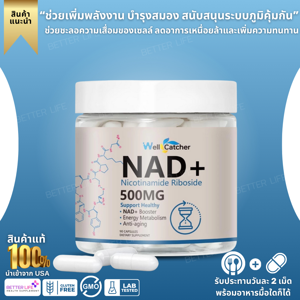 Wellcatcher Liposomal NAD+ Supplement - NAD Nicotinamide Riboside(NR) 500mg 90Capsule (No.3776)
