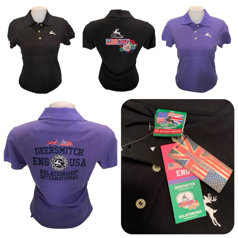 Deersmitch A.Tiger Brand (XX28) เสื้อโปโล คอปก แขนสั้น ผู้หญิง ปักหลัง ไซส์M ดำ/ม่วง