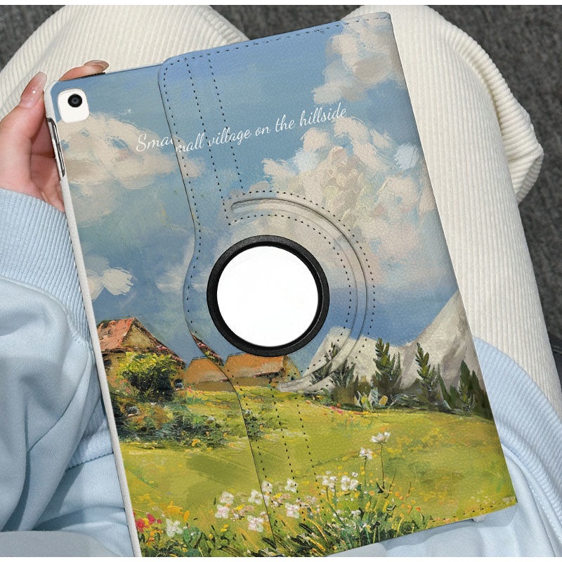 🌻24 ชั่วโมง🌻เคสป้องกัน iPad บ้านบนเมฆ Gen11หมุนได้ 360° Air5 เหมาะกับ gen10 Air7/6 mini7 ธรรมชาติ