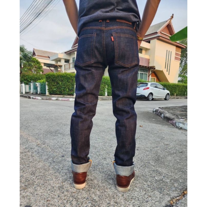 hardjeans 22oz Slubby ม้ามัจจุราช ผ้าดิบริมแดงทรงกระบอกเล็ก และทรงกระบอกตรง,ใหญ่