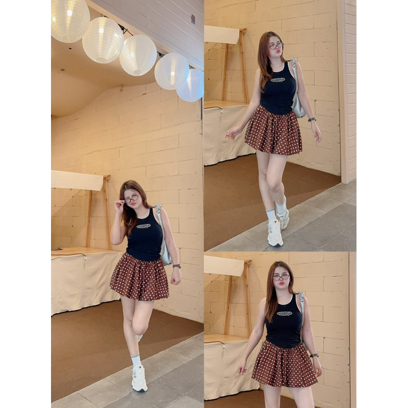 LAAOR กระโปรงบอลลูนลายจุด มีซับในจั้มขา