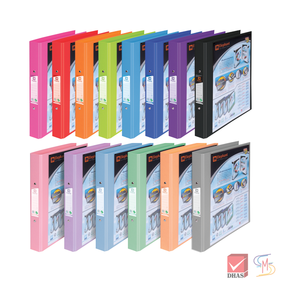 Elephant ตราช้าง แฟ้ม แฟ้มห่วง 2 ห่วง แฟ้มโชว์เอกสาร รุ่น 221VB A4 สีพาสเทล จำนวน 12 แฟ้ม