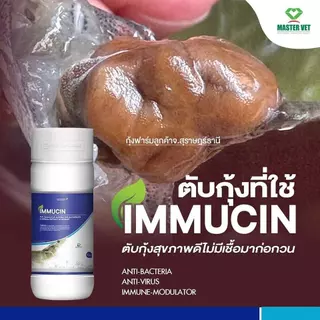อิมมูซิน IMMUCIN คลุกอาหารฆ่าเชื้อก่อโรค ปรับสมดุลจุลินทรีย์ในลำไส้กุ้ง บำรุงตับกุ้ง เสริมภูมิคุ้มกันกุ้ง แก้ขี้ขาว