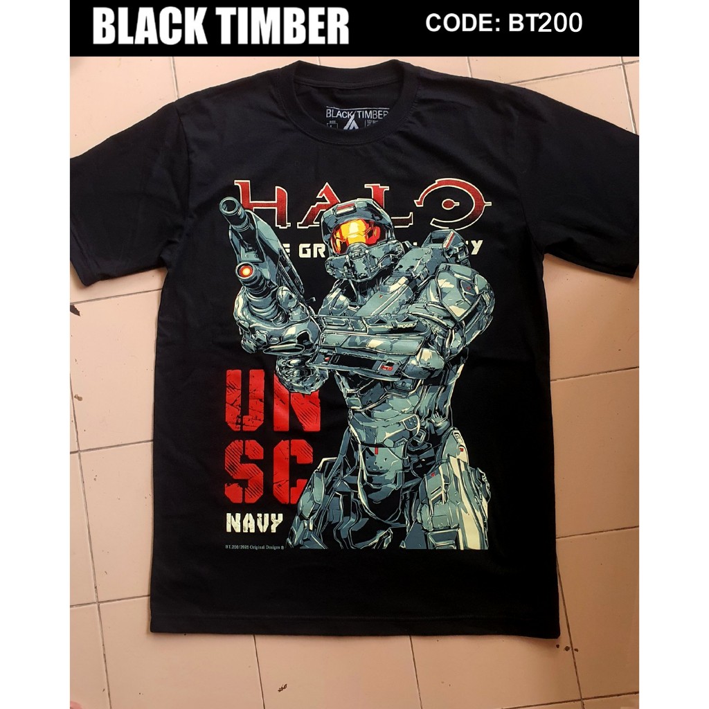 BT 200  HALO UNSC Navy เสื้อยืด สีดำ BT Black Timber T-Shirt ผ้าคอตตอน 100% สกรีนลายแน่น S M L XL XX