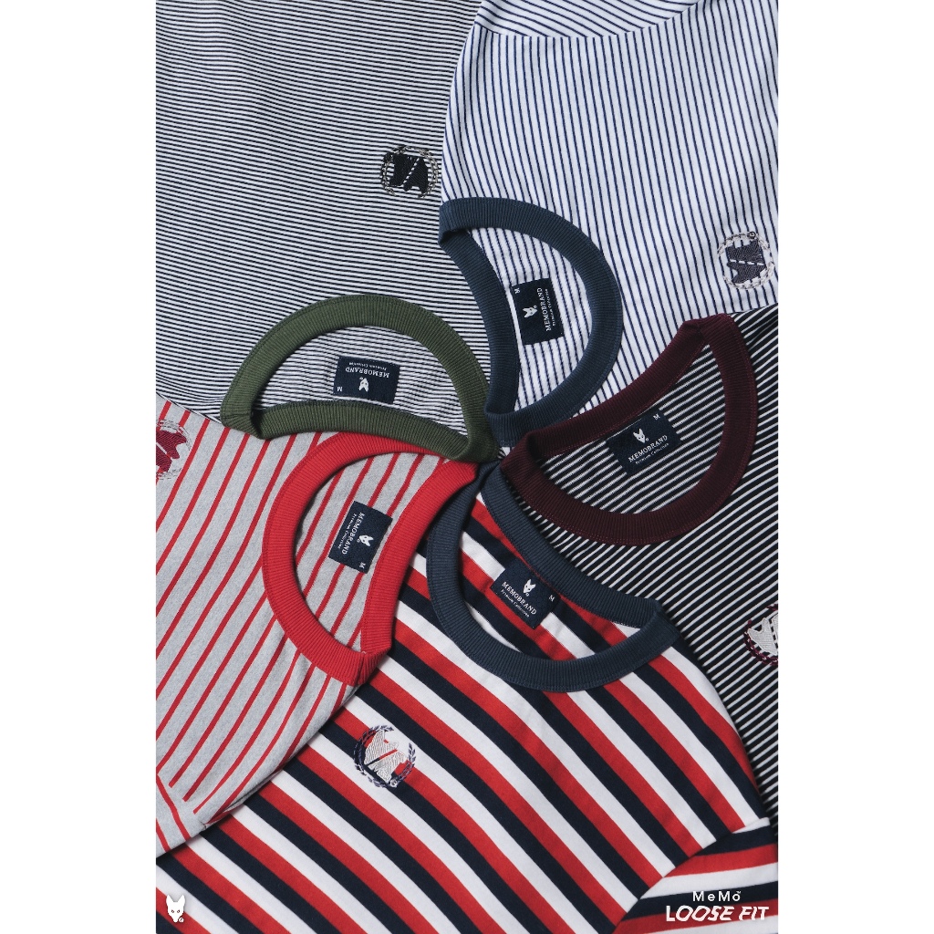 MeMo™ | NEW | เสื้อลายริ้วเมโม่ งานปักโลโก้ (Street Crest) ผ้า Cotton Soft แขนสั้น ทรง Loose fit