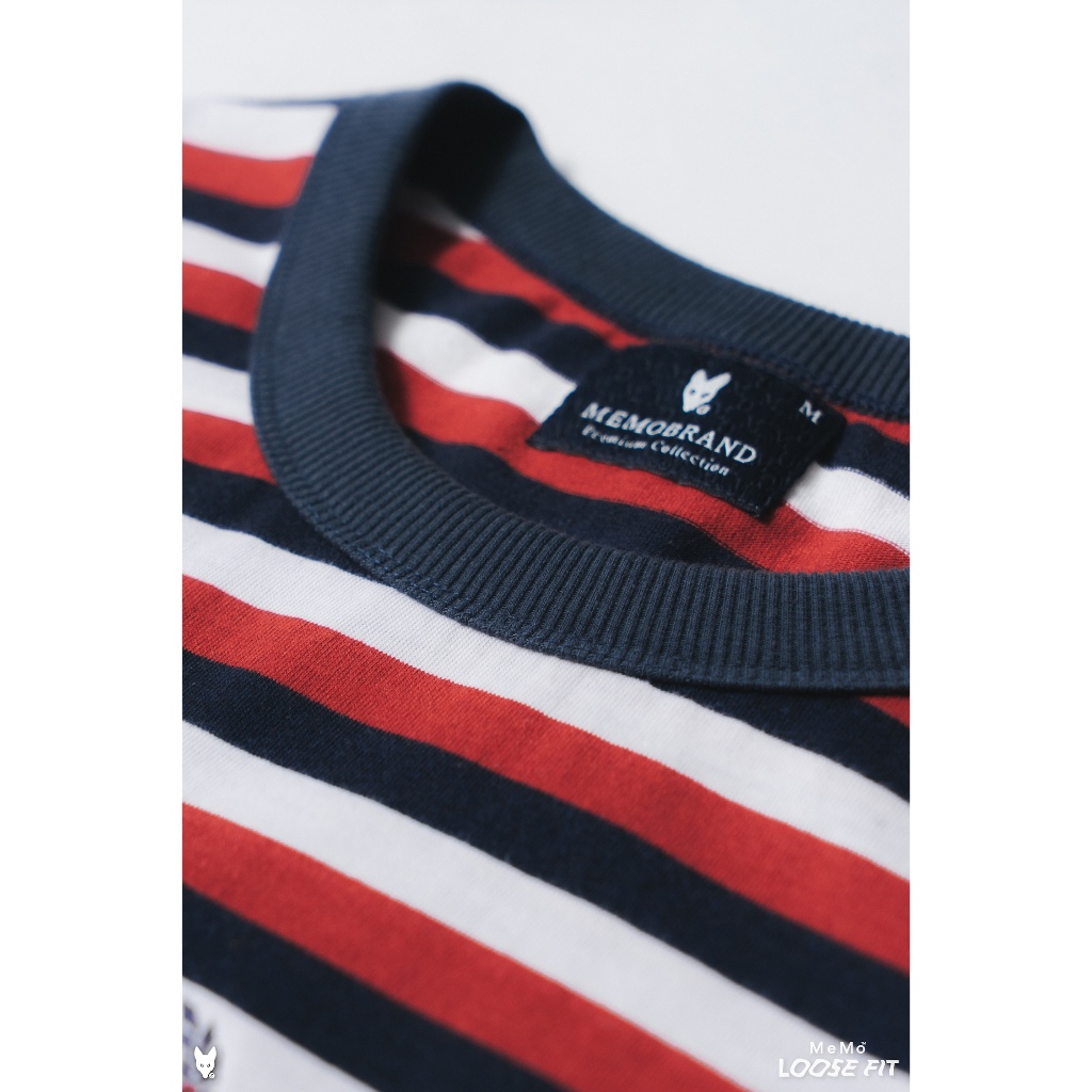 MeMo™ | NEW | เสื้อลายริ้วเมโม่ งานปักโลโก้ (Street Crest) ผ้า Cotton Soft แขนสั้น ทรง Loose fit