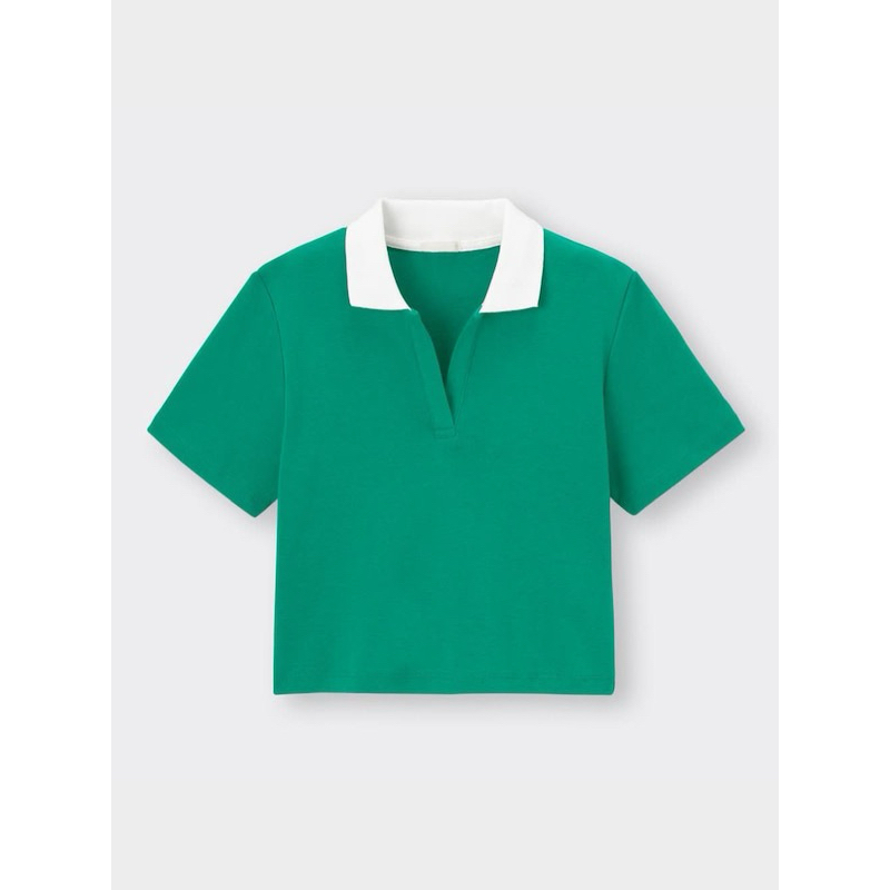 เสื้อคอปกทรงครอปสีเขียว GU ไซส์ L