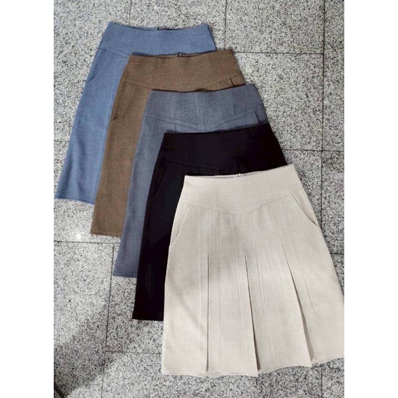 กระโปรงทรงเอ แบบทวิต ผ้าโซดา มีกระเป๋าข้าง ไซส์ S-XL ยาว 21 นิ้ว
