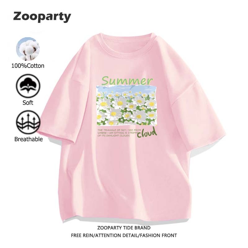 เสื้อยืด Flowers แฟชั่น เสื้อสวยๆ ผ้าฝ้ายแท้ เสื้อยืดสตรี ใส่สบาย นุ่ม ระบายอากาศได้ มี 9 สี(ส่งเร็ว จัดส่งจากไทย)