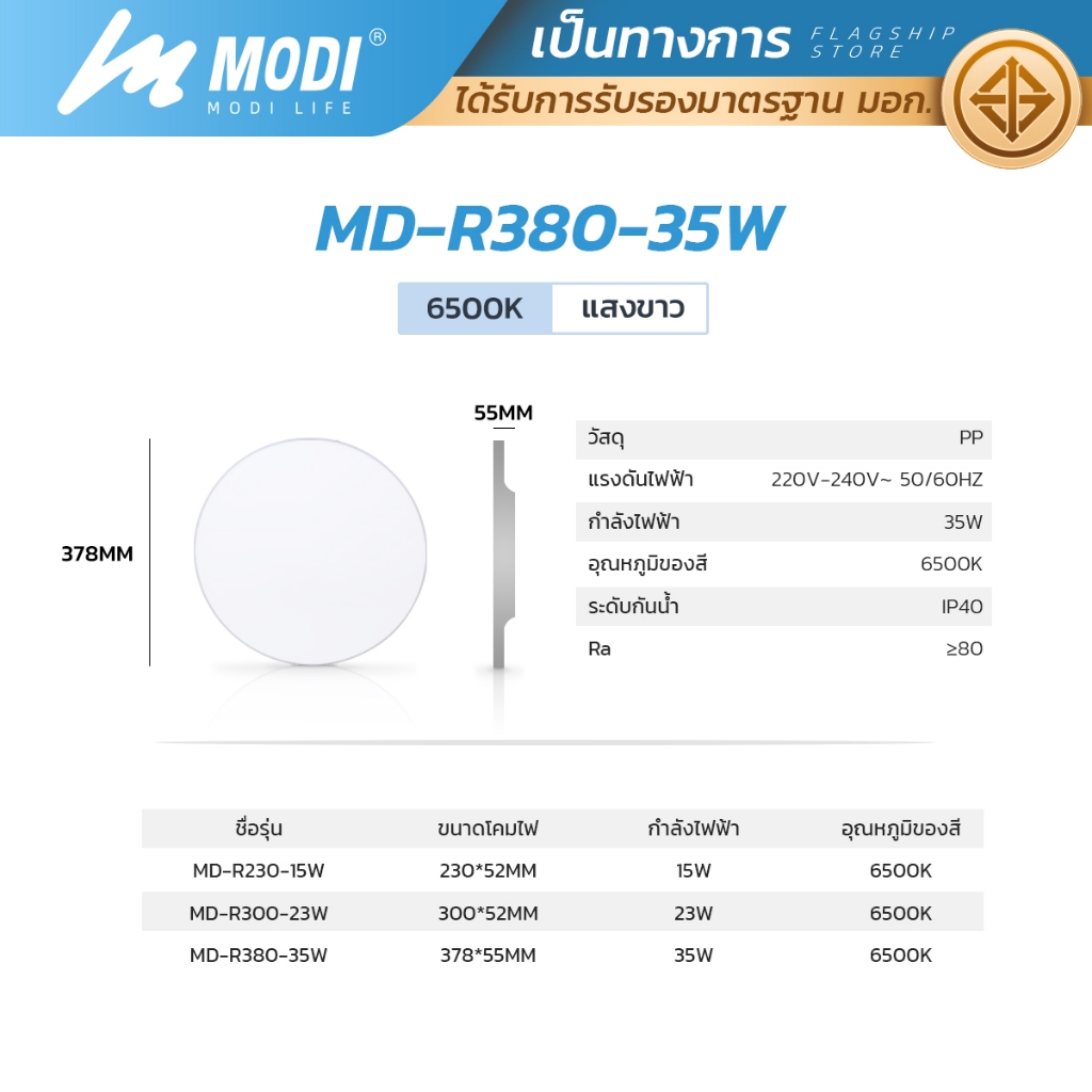 MODI โคมไฟเพดาน 15W 23W 35W แสงขาว สว่างค้าง ไฟเพดานบ้าน220V สไตล์โมเดิร์น ไฟ led กันฝุ่นกันแมลง รูปที่ 6