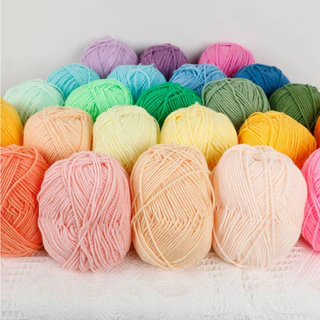 ไหมพรมคอตตอนนม 4ply น้ำหนัก50กรัม สีพาสเทล ถักง่าย ถักโครเชต์ Milk cotton yarn พร้อมส่งจากไทย