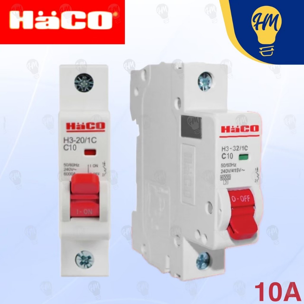 Haco ลูกเซอร์กิตเบรกเกอร์ ลูกย่อย 1P 10A 16A 20A 32A 40A รุ่น H3