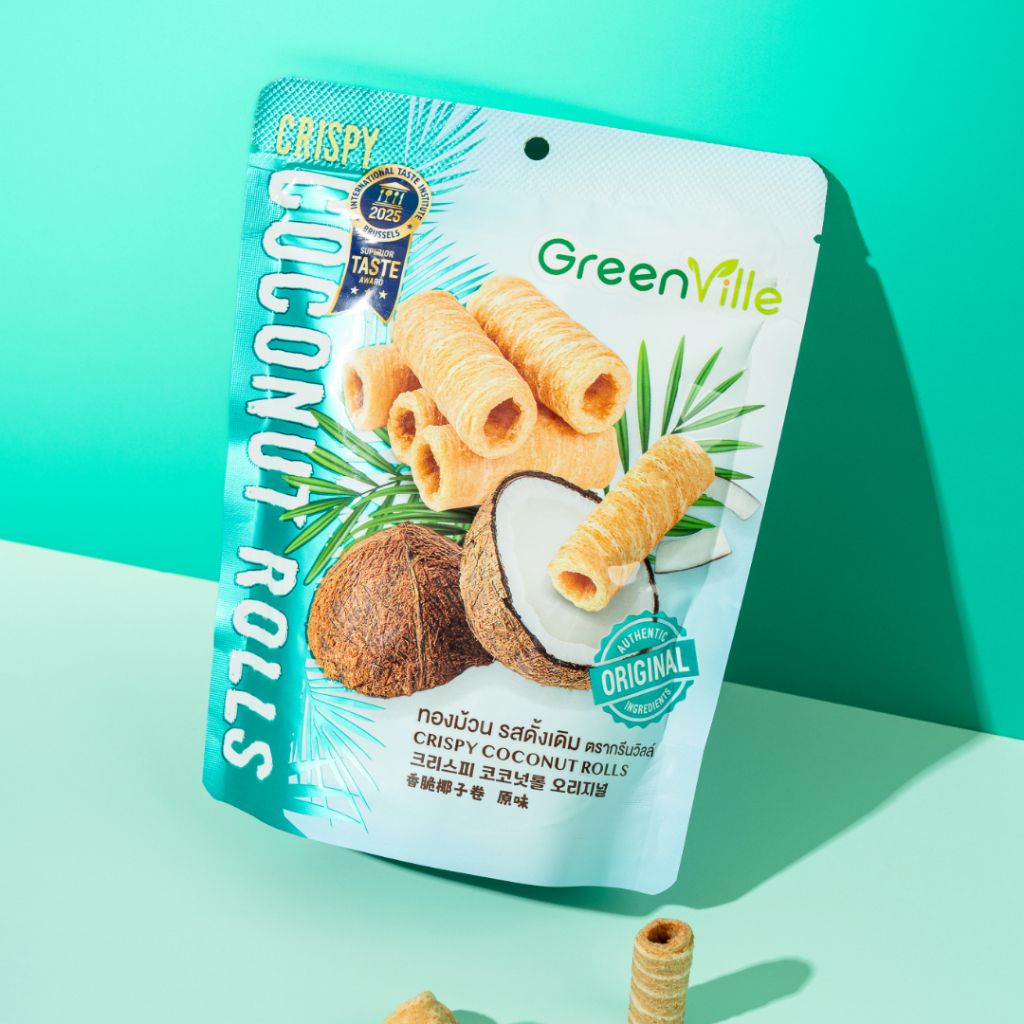 Mini Size ทองม้วนรสดั้งเดิม และ กาแฟ ตรากรีนวิลล์ 45 กรัม GreenVille ธรรมชาติ 100% เกรดส่งออก กรอบฟู หอมกะทิ