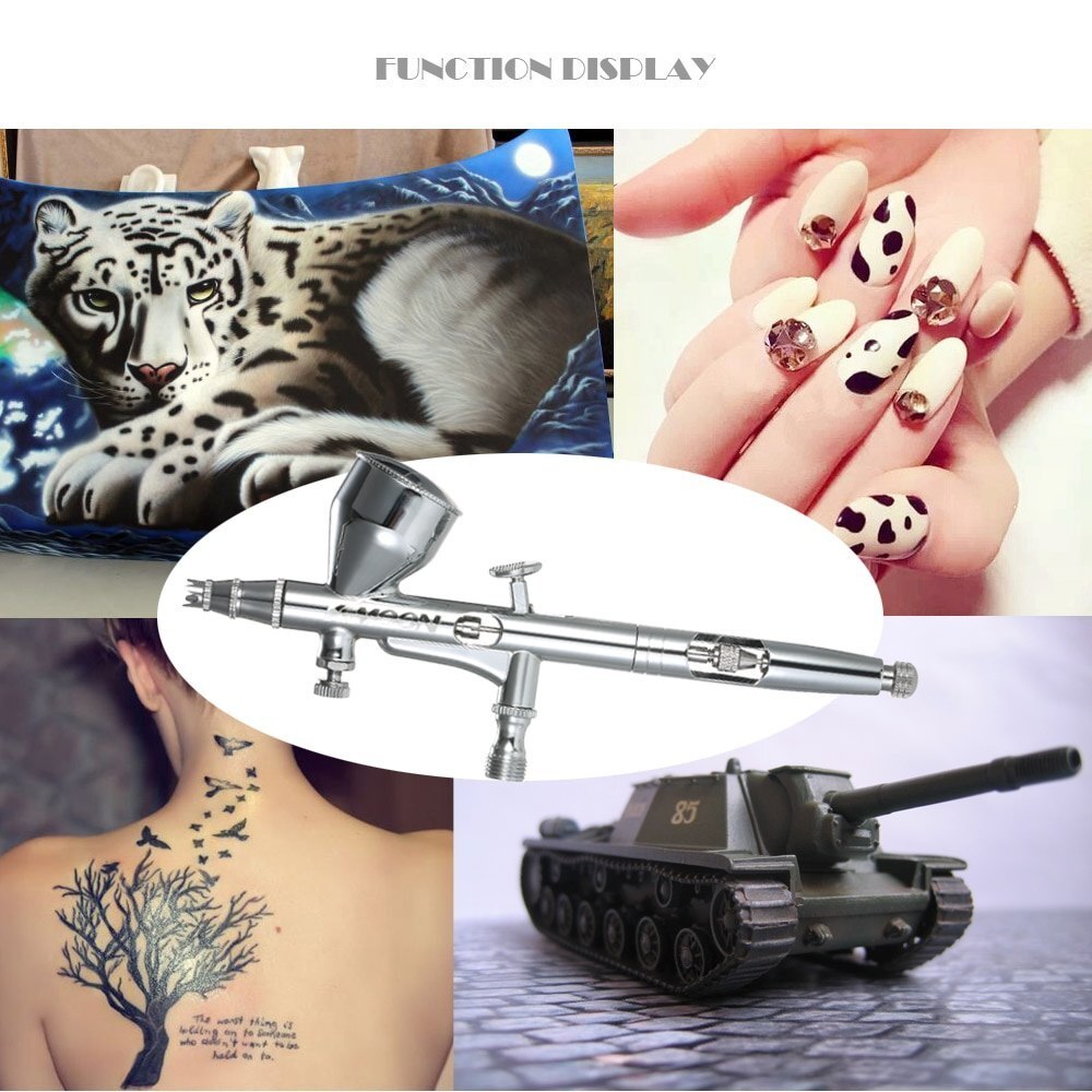 【READY STOCK】KKmoon Professional Dual Action Gravity Feed Airbrush Kit with 1.8m Hose 0.2mm/0.3mm/0.