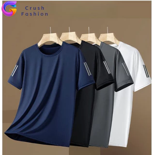 Crush คอกลม ผ้าไหมน้ำแข็ง เย็น แขนสั้น ชาย ฤดูร้อน แบบหลวม ใส่สบาย กีฬา เสื้อยืด สไตล์เกาหลี เหมาะกับฤดูร้อน