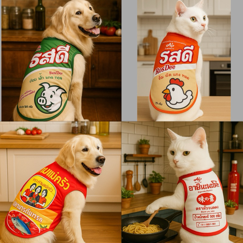 เสื้อน้องหมาลาย เครื่องปรุงรส ผ้าไมโครสีสันสดใสพร้อมส่ง