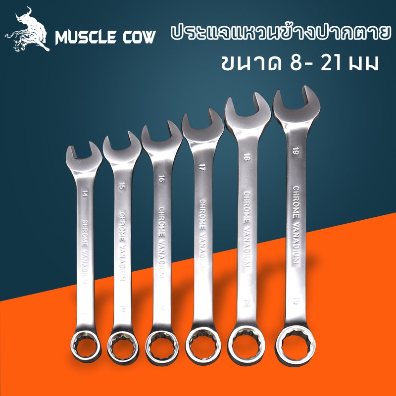 Muscle Cow ประแจแหวนข้างปากตาย ขนาด 8-21 มม. แหวนข้างปากตาย ประแจรวม ปากตายแหวนข้าง ประแจปากตายข้าง แหวนข้าง ปากตายแหวน