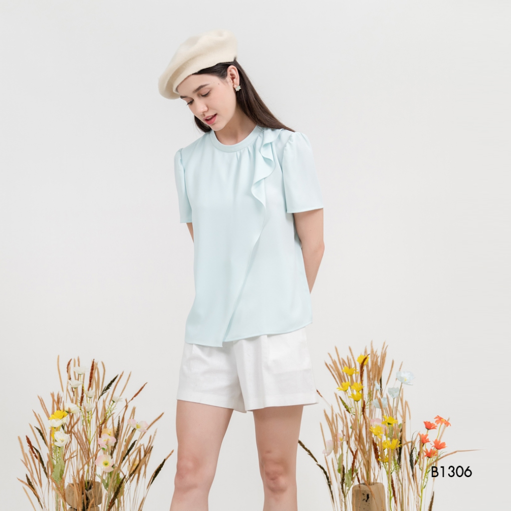 AMILA Blouse AM-B1428 สปันปริ้นท์ แขนสั้น IGPU26-6  PCE1090