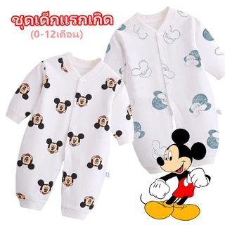 เสื้อผ้าเด็กแรกเกิดแขนยาว Disney Mickey ชุดเด็กอ่อน ชุดนอนเด็กอ่อน บอดี้สูทเด็ก แบบขายาวแป๊กหน้า