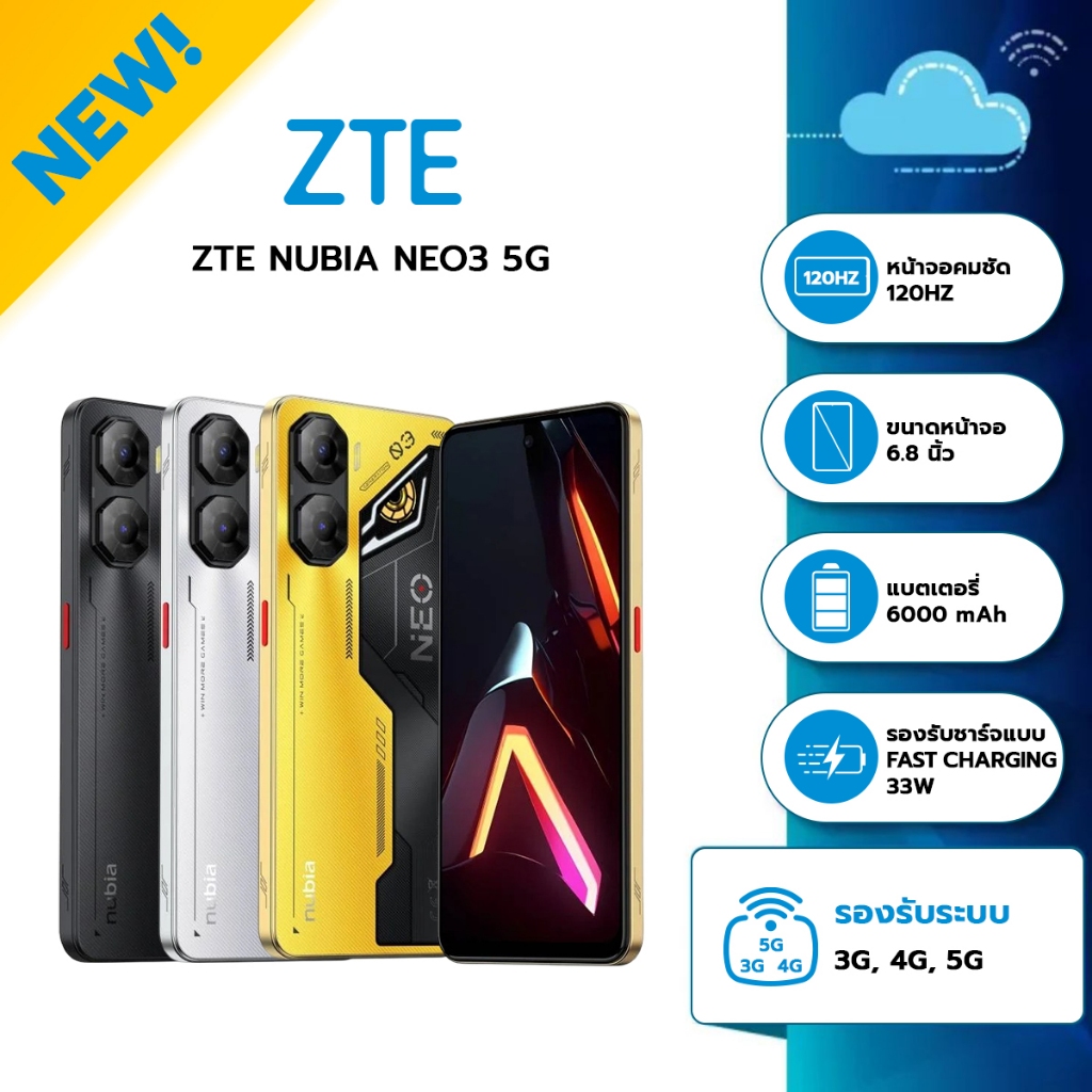ZTE Nubia Neo3 5G (8+256GB) สมาร์ทโฟน 5จี fast charging หน้าจอ 6.8 นิ้ว รับประกันศูนย์ไทย 1ปี