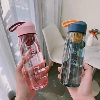 AD159_Shop ขวดน้ำ กระบอกน้ำ พลาสติก ขนาด 550 มล. ฝาปิดพร้อมสายจับ มีตัวกรอง มี 4 สี ทรงมน