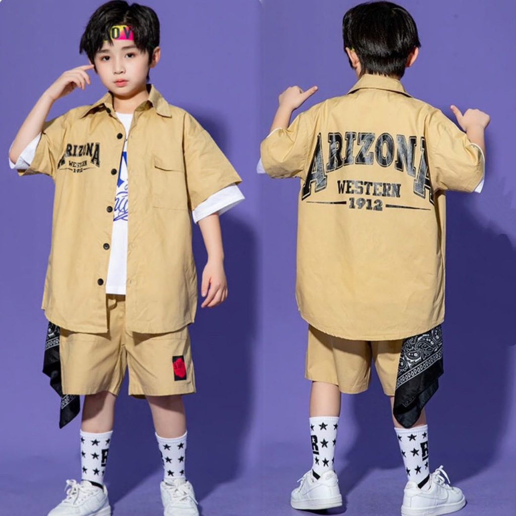 ML527 เสื้อผ้าเด็กผู้ชาย ชุดเซ็ต2ชิ้น ทรงฮิปฮอป ไซส์110-170 สีกากี พร้อมส่ง