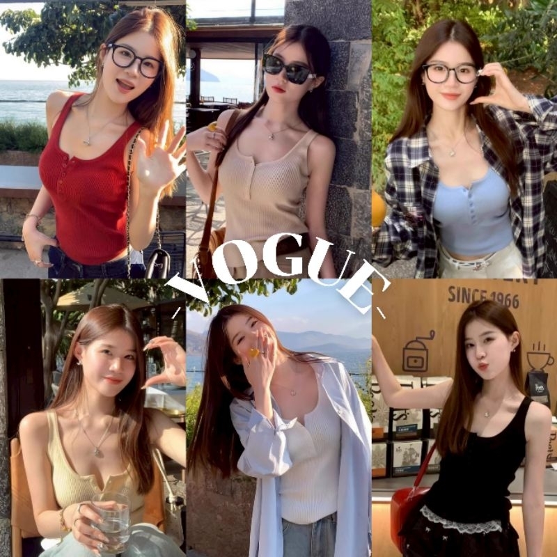 Vogue🌟พร้อมส่ง🌟 เสื้อกล้าม ไหมพรม ผ้าร่อง สีพาสเทล (M0360)