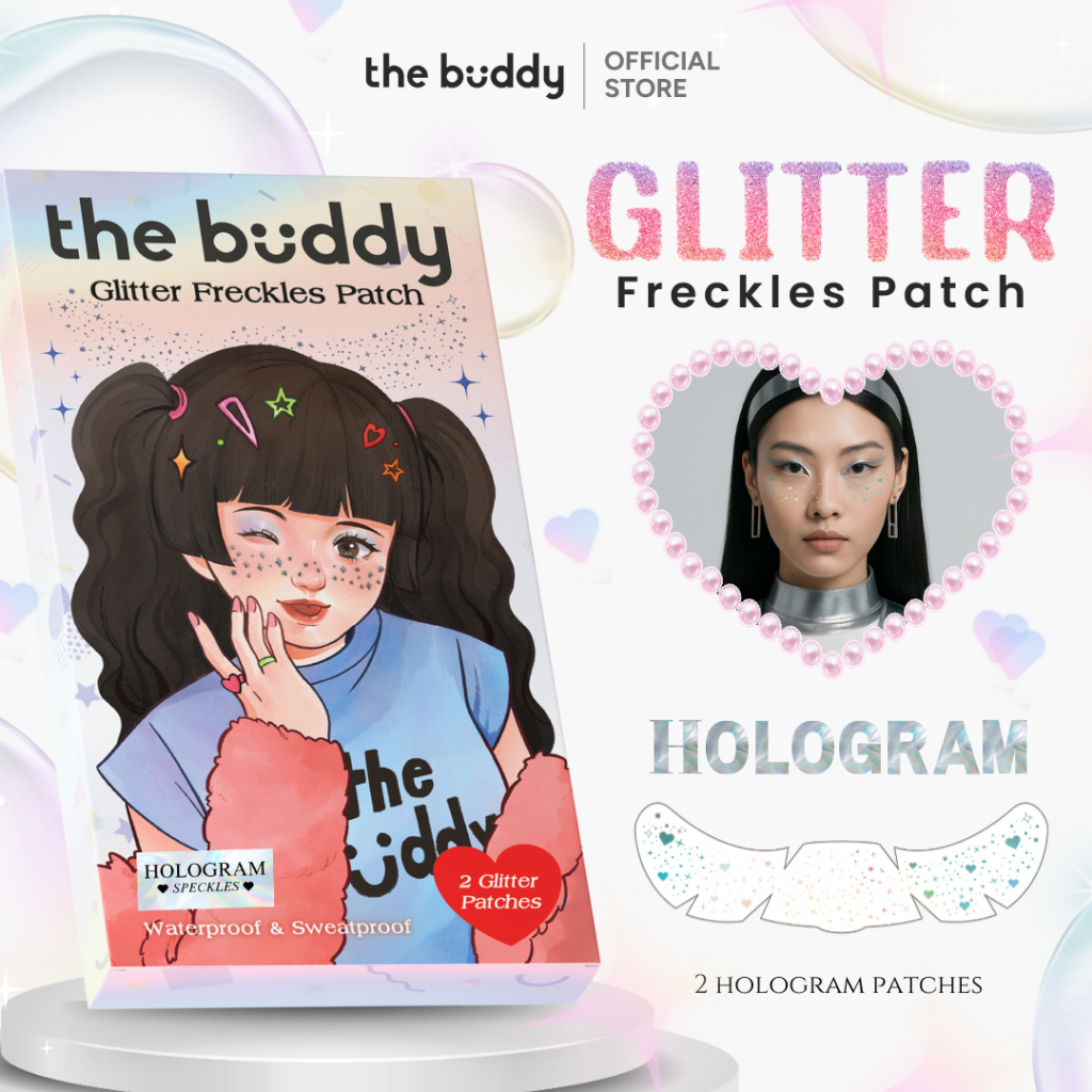 The Buddy - Glitter Freckles Patch สีโฮโลแกรม (Hologram Speckles) แผ่นแปะกลิตเตอร์สำหรับแต่งหน้า กันน้ำ  2 แผ่น/กล่อง