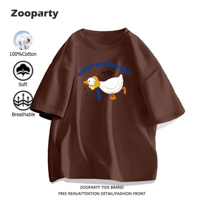 ลายพิมพ์การ์ตูนน่ารัก Duck เสื้อยืด แฟชั่น เรียบง่าย 2025 ใหม่ ผ้าฝ้ายแท้ คอกลม เสื้อยืดแขนสั้น หลวมและสะดวกสบาย มี 9 สี ราคา ถูกที่สุด ดีลบีเคเค แกลเลอรีภาพที่ 3