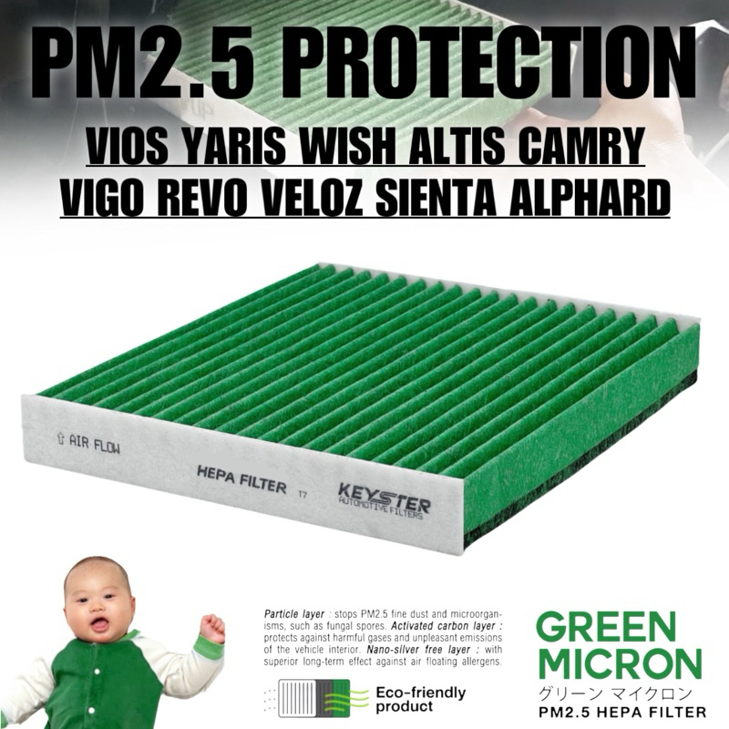 KEY-STER GREEN MICRON กรองแอร์ TOYOTA กรองฝุ่น PM2.5 ได้จริง ! ลมแอร์ออกปกติ