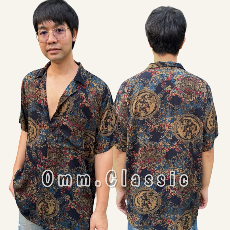 เสื้อฮาวายวินเทจ(พรีเมียมเรยอน)ลายมังกรกรม