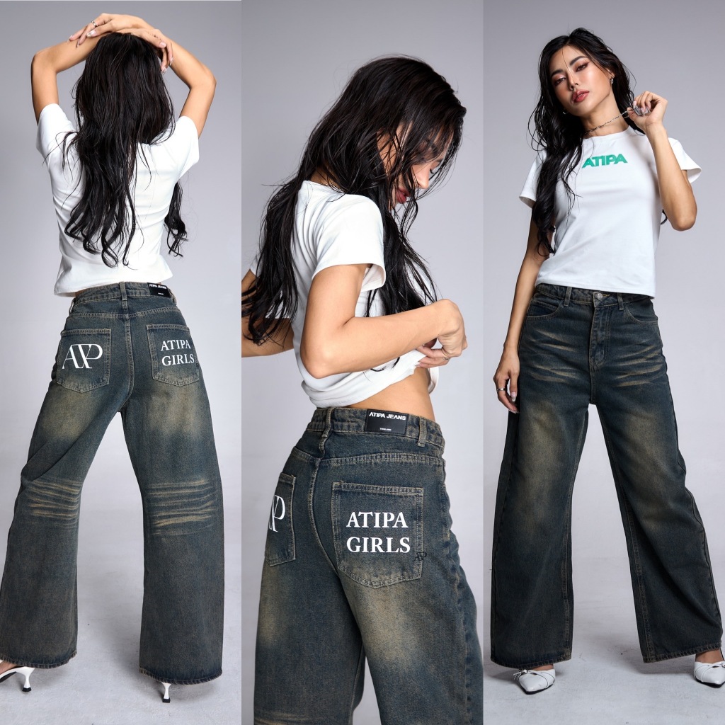 Atipashop - ATP GIRL JEANS กางเกงยีนส์ ขายาว สีฟอก