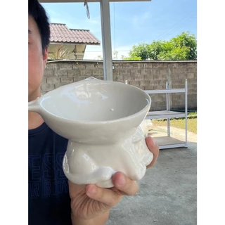 ชามอาหารแมว ชามอาหารหมา เซรามิก สีขาวล้วน ขนาด 250ml สัดส่วน 130x105x85mm ออกใบกำกับภาษีได้