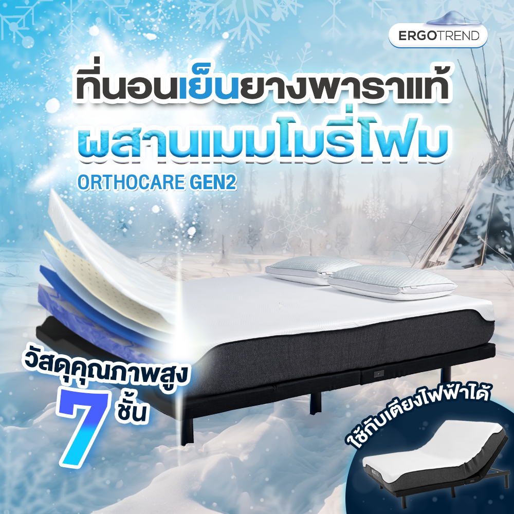 Ergotrend ที่นอนเย็นยางพาราแท้ ผสานเมมโมรี่โฟมใช้กับเตียงไฟฟ้าได้ รุ่นออร์โธแคร์เจนทู orthocare gen2