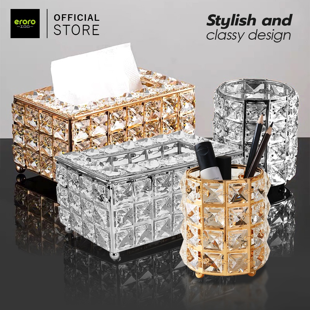 ERORO กล่องเก็บกระดาษชำระ Crystal Tissue Box แบบตั้งโต๊ะ สวยงาม สไตล์นอร์ดิก