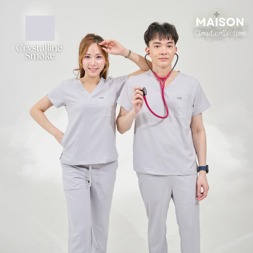 ชุดสครับ พร้อมปักชื่อ Maison Scrubs สี Crystalline Smoke - Cloud