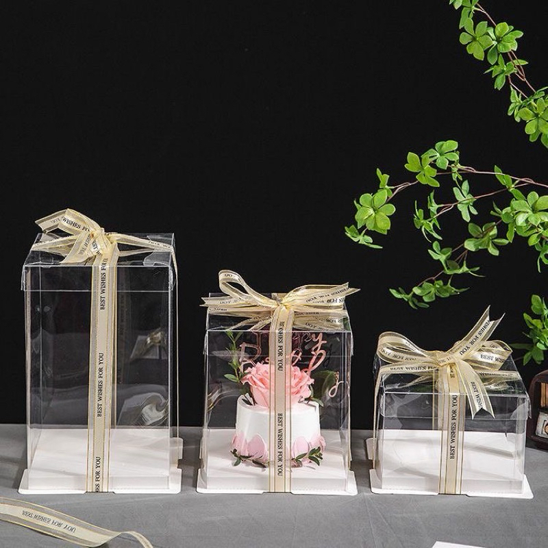 ส่งด่วนจากไทย🇹🇭 กล่องเค้ก กล่องใส กล่องเค้กทรงสูง PET 1/2ปอนด์ 1ปอนด์ 2-3ปอนด์ 4ปอนด์ ฐานขาว (เฉพาะกล่อง ไม่รวมริบบิ้น) - รูปที่ 2