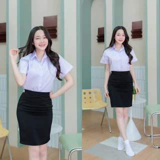 เสื้อนักศึกษาหญิงทรงเข้ารูป แบบหลังสามเหลี่ยม หลังว่าง สาบหลัง (สีขาวนวล ขาวสว่าง ขาวโอโม่)SZ.32-48”