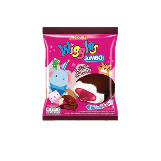 ขนม Wiggles Marshmallow วิกเกิลส์ มาร์ชแมโลว์ เคลือบช็อกโกแลต สอดไส้กลิ่นแยมสตอเบอร์รี่ อร่อย นุ่ม