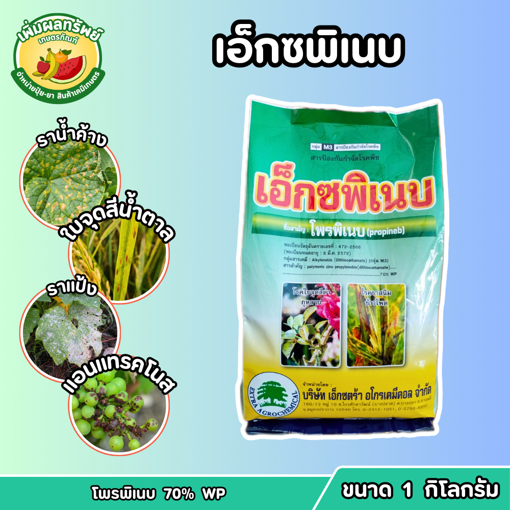เอ็กซพิเนบ (โพรพิเนบ 70% WP) ขนาด 1 กิโลกรัม สารแอนทราโคล ป้องกันกำจัดโรคราน้ำค้าง ราสนิม ใบจุดใบไหม้ แอนแทรคโนส