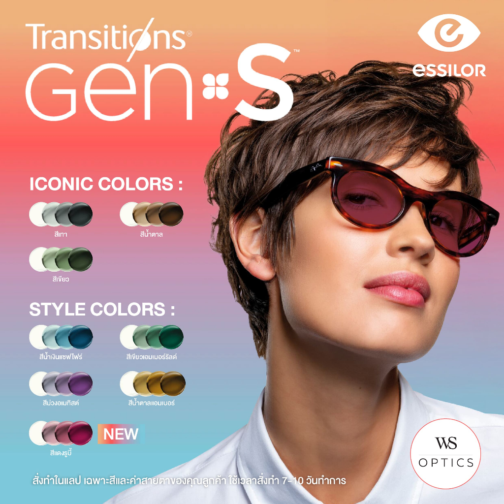Essilor Crizal Rock - Transitions Gen S (สั่งผลิตได้ 8 สี) สั่งในแลปรอ 7-10 วันทำการ