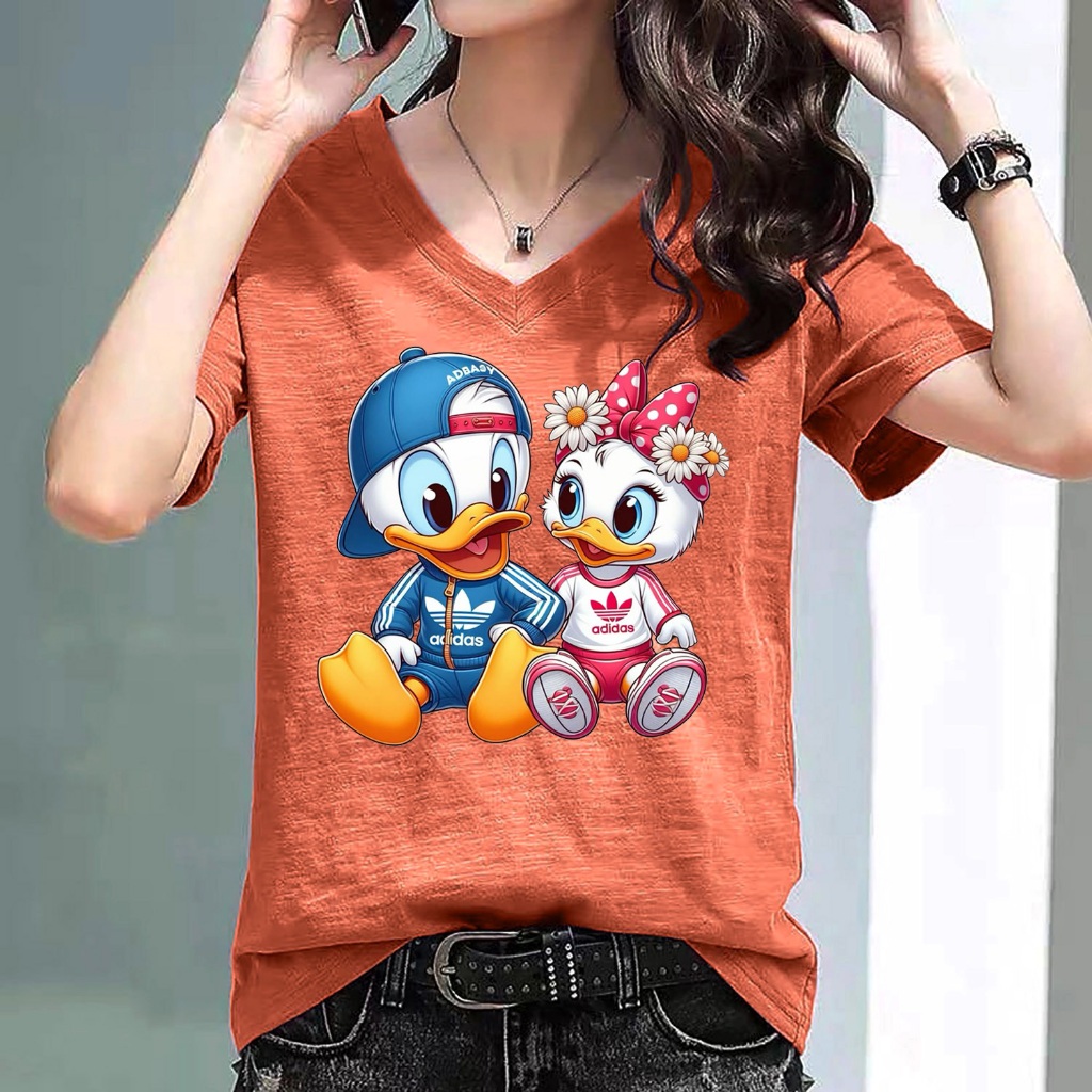 M-6XL เสื้อยืดแฟชั่นเกาหลี เป็ดน้อย คอวี T-shirt Duck for women Cotton100% High quality รุ่น C459