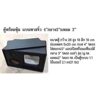 ตู้แบนพาสจิ๋ว 4นิ้ว หุ้มดำ/พ่นขาวห้องซับ/แถมอคิลิคหน้า กลาง 3นิ้ว แหลม 2นิ้ว ขนาด ก26 ส18 ล19cmไม้mdf 9mmช่องเพลท 5x21cm
