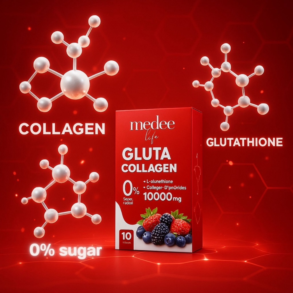 คอลลาเจน 10000 mg. Medee Life Gluta Collagen Plus ออร่าหน้าเด้งเด็กลงฉ่ำปั๊วะ เพื่อสุขภาพผิวที่ดี