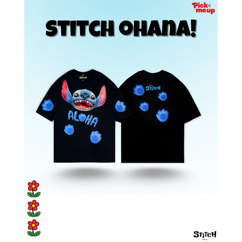 PickMeUp เสื้อยืดพิมพ์ลาย STITCH OHANA GLOW IN THE DARK ลิขสิทธิ์ Disney
