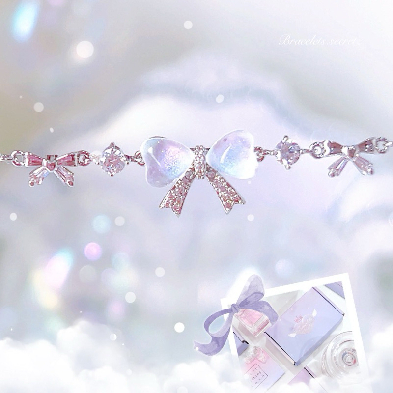 🦋ลด100฿🪞โค้ดหน้าร้าน🩷 💒 Ribbon Rainbow 🎀 สร้อยข้อมือชุบเงินแท้92.5% กำไลโบว์ สร้อยข้อมือ เพชร  (39)โบว์ หัวใจ