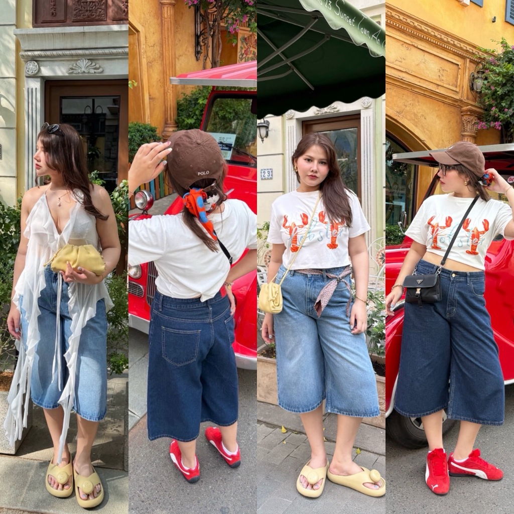 Jodie jort jeans ⛑️ กางเกงยีนส์ 5 ส่วน ทรง jorts มีเอว 32-42นิ้ว (B0039) - Merrychubbyhouse
