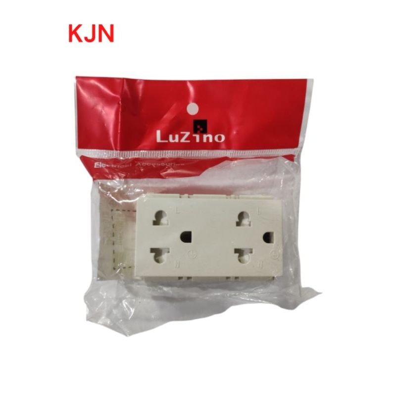 เต้ารับคู่มีกราวด์ มีม่าน Luzino สีครีม
